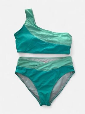 Pink Lily Asymmetrical Two-Tone Green Women's Bikini